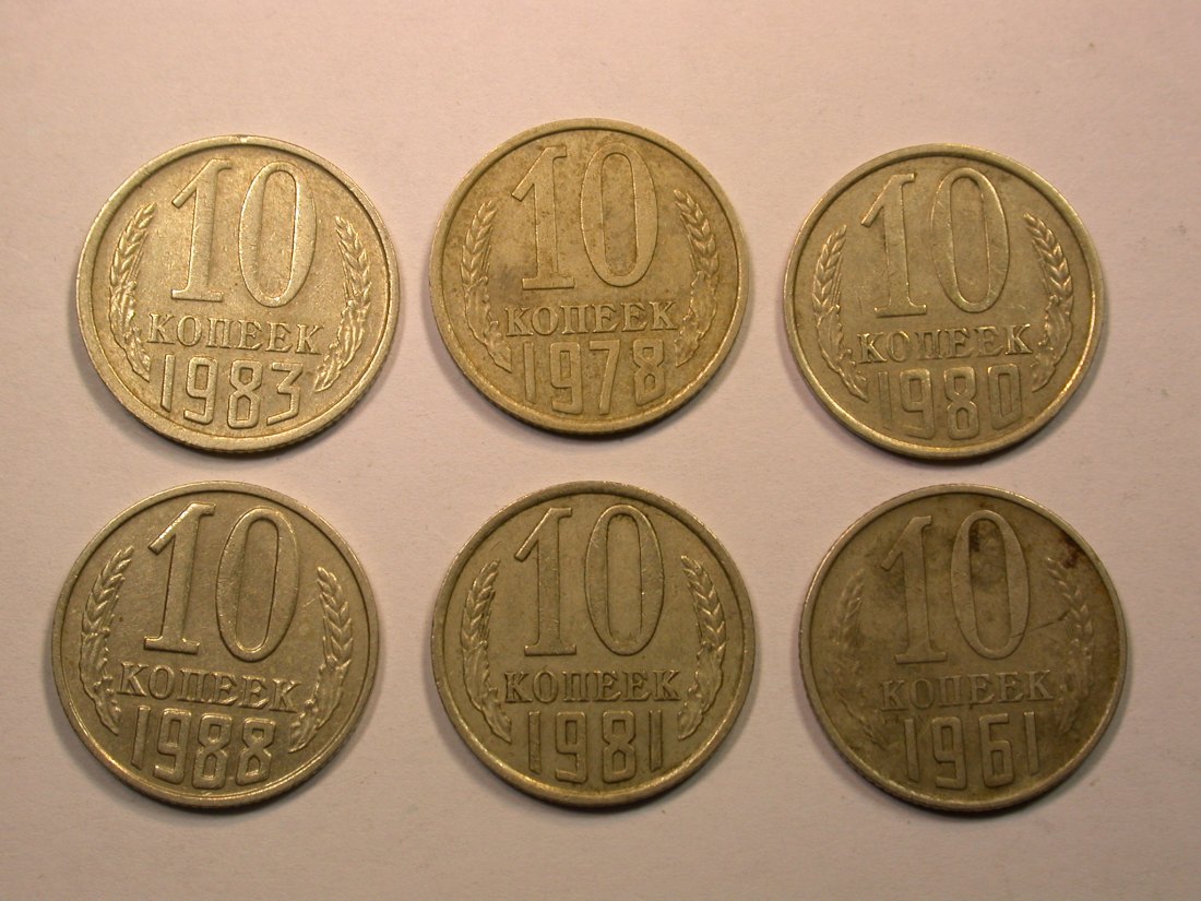  E02  CCCP/Russland  10 Kopeken  1961-1988  6 Münzen Orginalbilder   