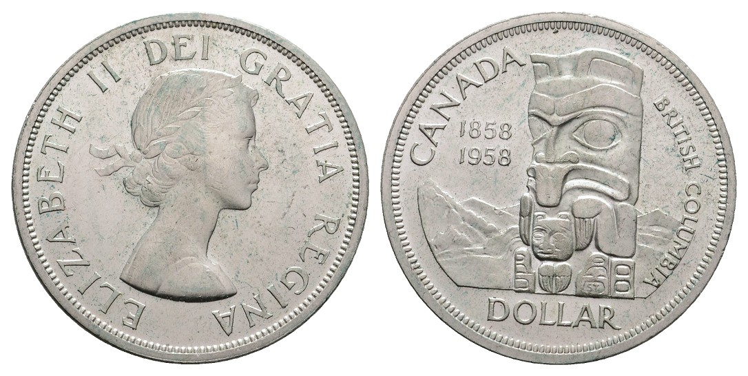  Linnartz KANADA, 1 Dollar 1958, British Columbia, 23,3 Gr., f. stgl   