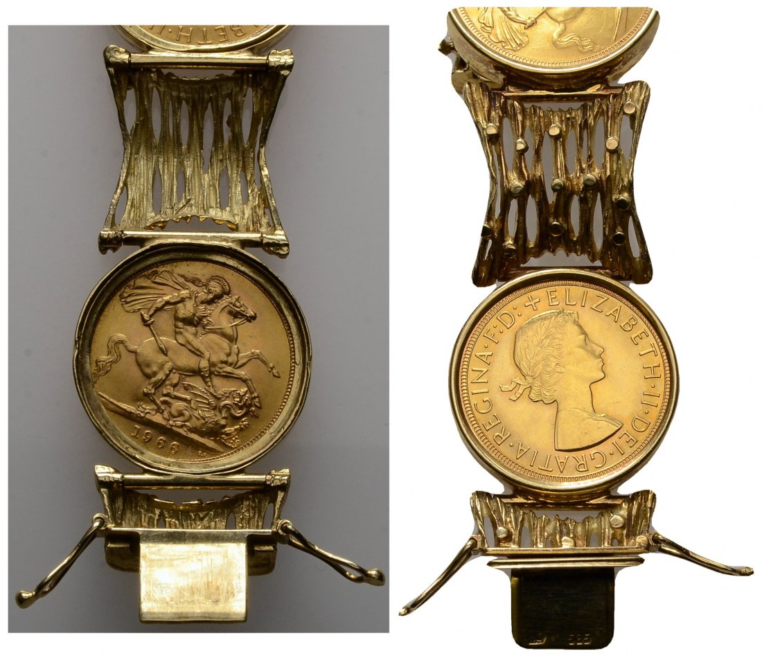 PEUS 3504 Großbritannien Insg. 57,89 g Feingold. 585er Armband/ 21 cm lang Sovereign-Armband GOLD 1966-67 Vorzüglich