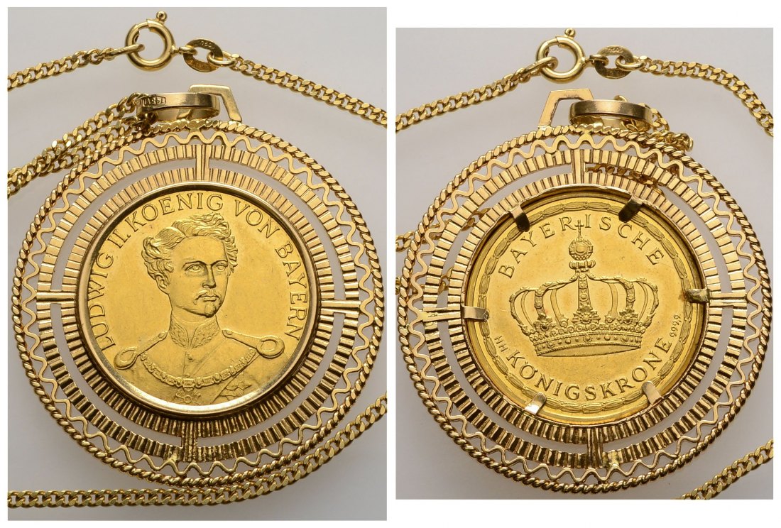 PEUS 3505 Bayern 7,17 g Feingold. Ludwig II. (1864 - 1886) Goldmedaille o.J. Gefasst (750er), Vorzüglich