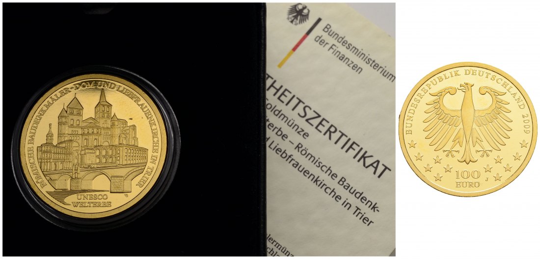 PEUS 3507 BRD 15,55 g Feingold. Trier mit Etui + Zertifikat 100 Euro GOLD 2009 J Hamburg Stempelglanz (in Kapsel)