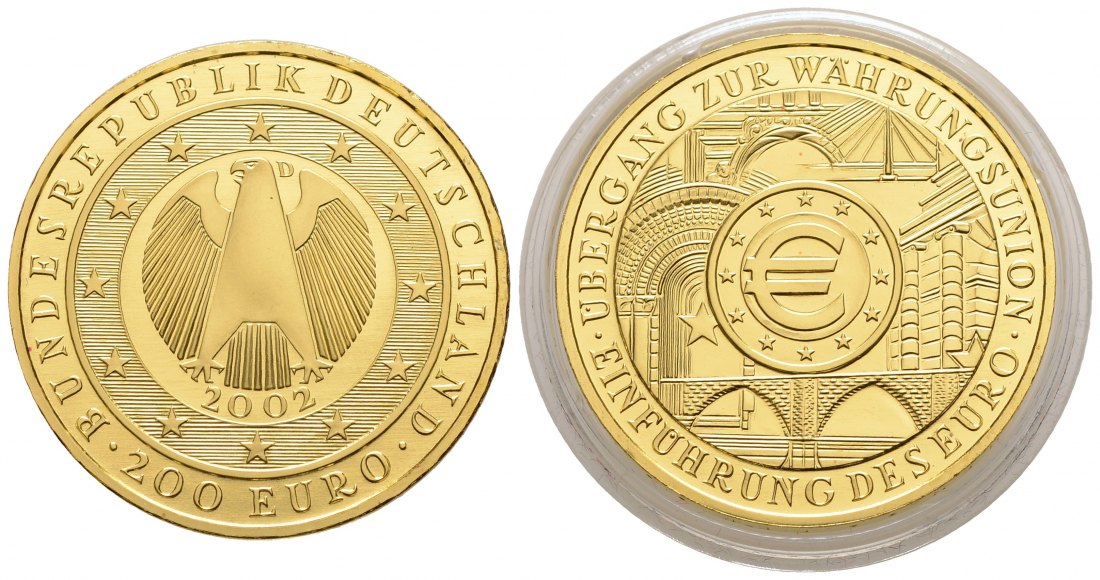 PEUS 3646 BRD 31,1 g Feingold. Währungsunion OHNE Etui und Zertifikat 200 Euro GOLD 2002 D München Stempelglanz (in Kapsel)