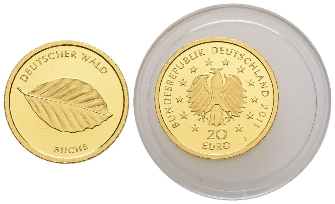 PEUS 3710 BRD 3,89 g Feingold. Deutscher Wald - Buche O H N E Etui + Zertifikat 20 Euro GOLD 2011 J Hamburg Stempelglanz (Kapsel)