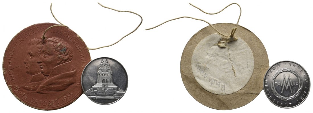  Leipzig; 2 Medaillen; Prägepappe 1953, 1,74 g, Ø 41,8 mm / Nickel 1965, 5,02 g, Ø 22,5 mm   