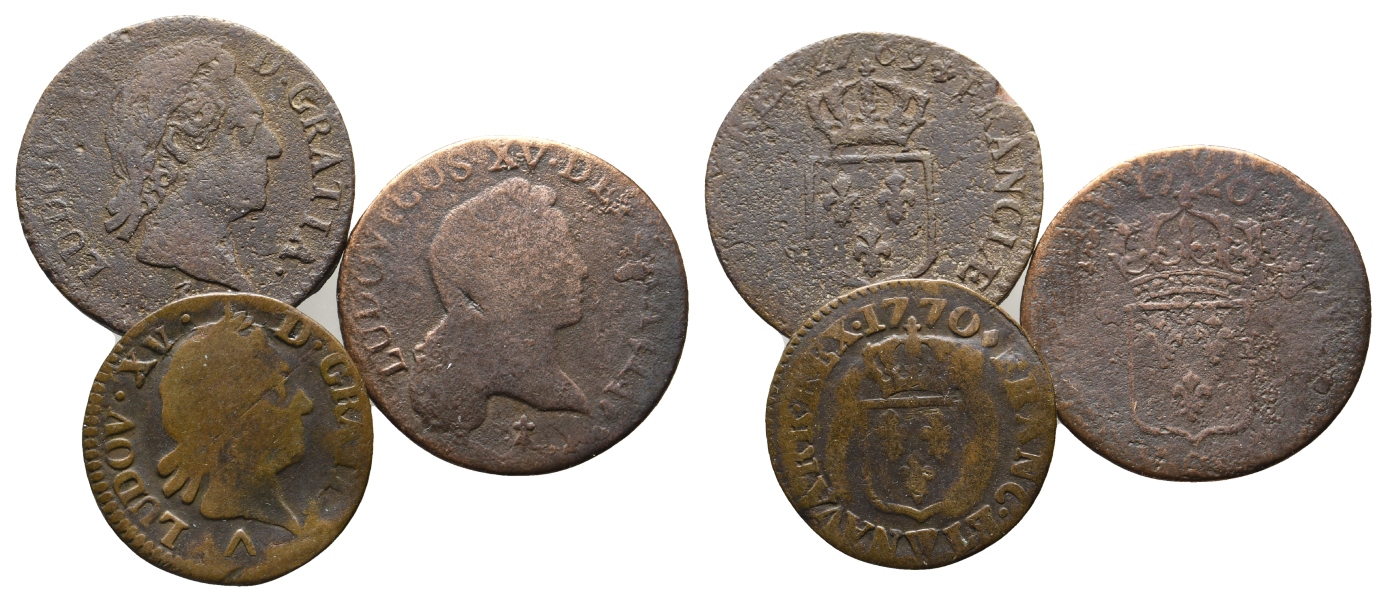  Frankreich; 3 Kleinmünzen 1769 / 1770 / 1720   