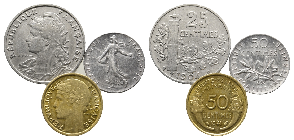  Frankreich; 3 Kleinmünzen 1904 / 1941 / 1898   