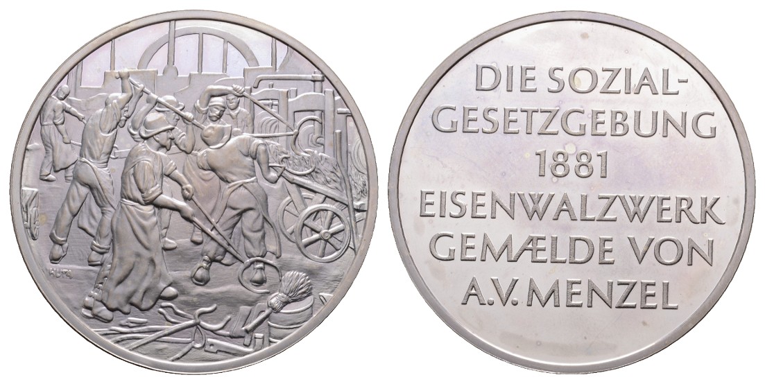  Linnartz Preussen , Silbermed.1881, Sozialgesetzgebung, 40,2/925 , 44,5 mm, PP   