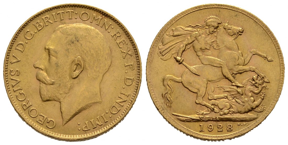 PEUS 3818 Großbritannien / Südafrika 7,32 g Feingold. Georg V. (1910 - 1936) Sovereign GOLD 1928 SA Pretoria Sehr schön +
