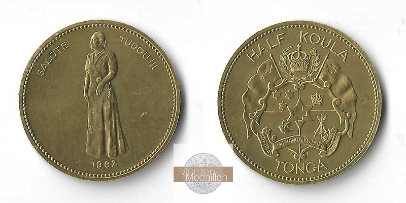 Tonga, Salote Tupou III MM-Frankfurt/M  Feingewicht: 14,94g Gold Half Koula 1962 ss