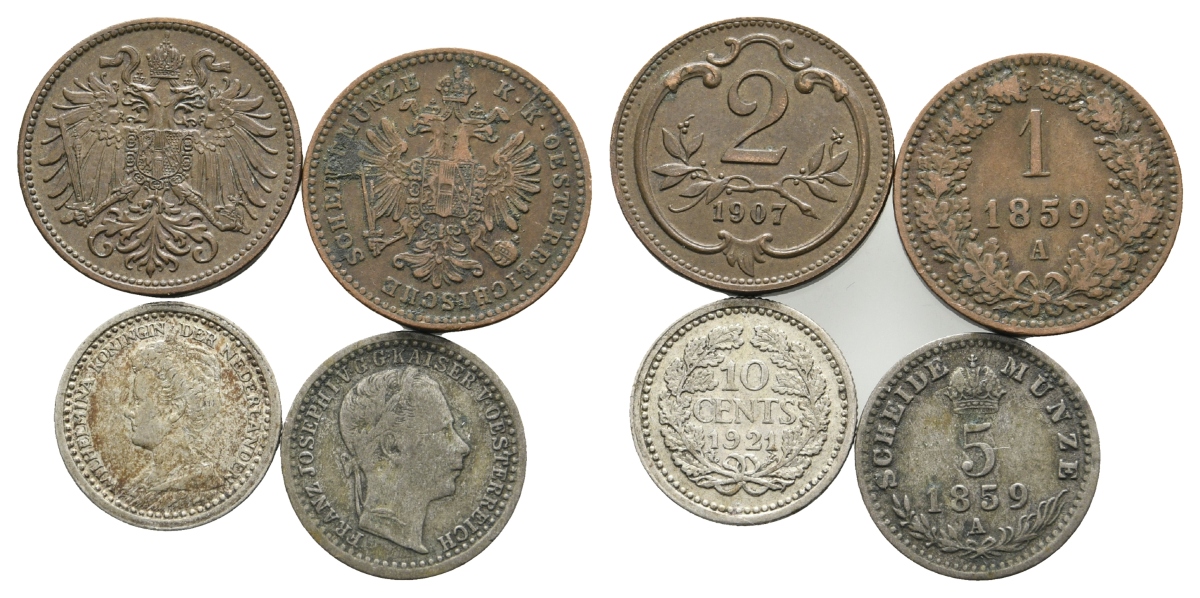  Altdeutschland; 4 Kleinmünzen 1907/1858/1921/1857   