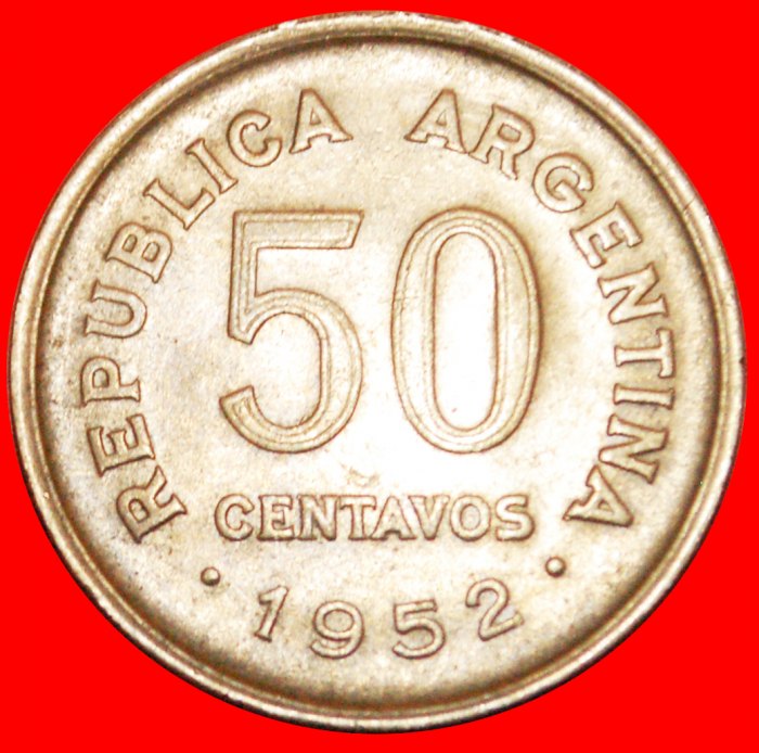  · SAN MARTIN (1778-1850): ARGENTINA ★ 50 CENTAVOS 1952! LOW START ★ NO RESERVE!   