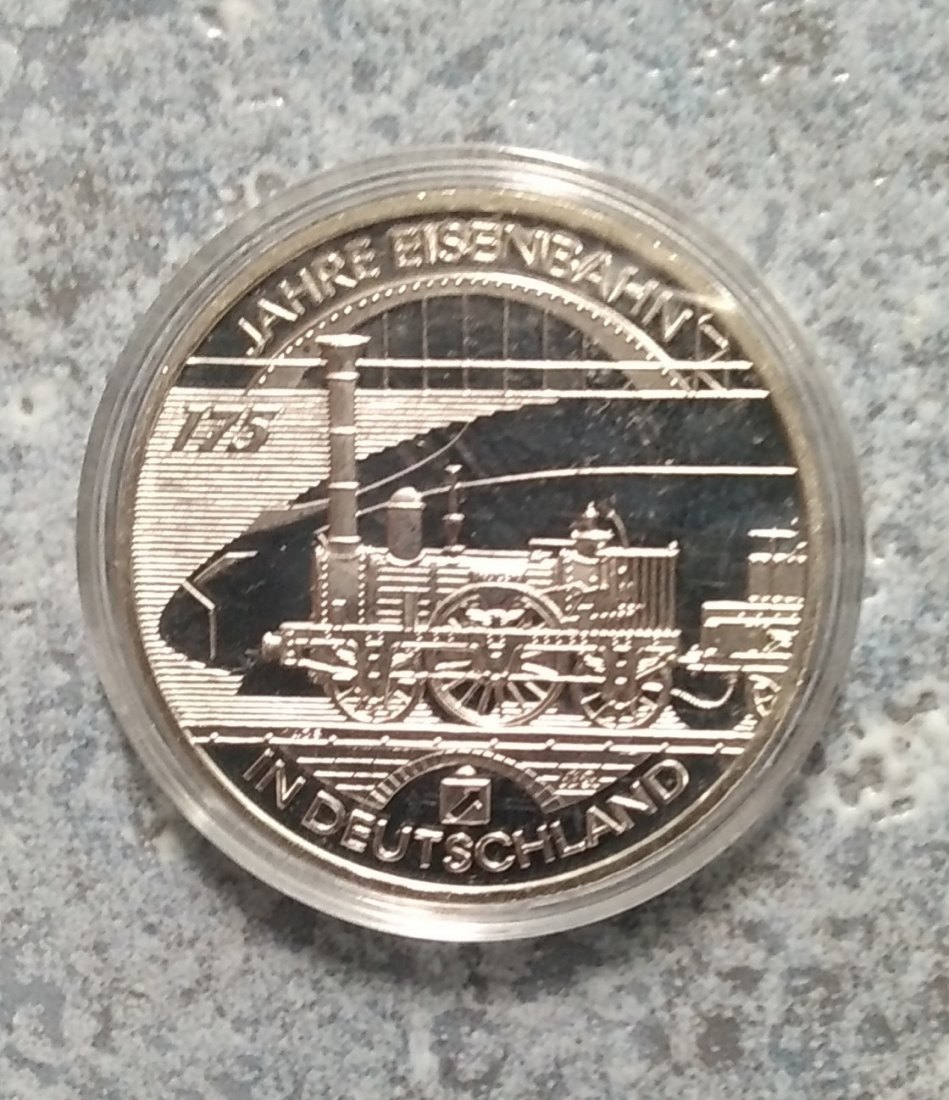  10 Euro BRD 175 Jahre Eisenbahn,  2010,  Silber,  Bankfrisch,  kein Umlauf,  gekapselt   