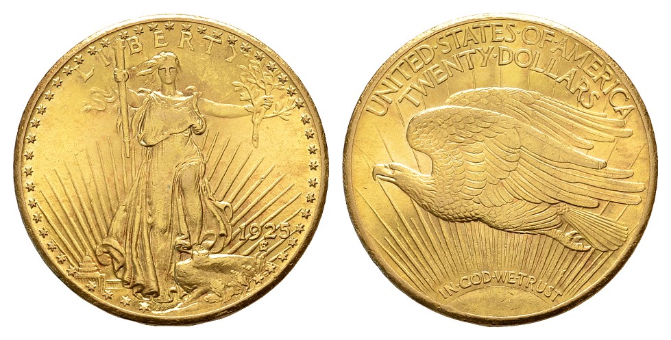  Linnartz USA 20 Dollar 1925 Philadelphia St. Gaudens f.stgl Gewicht: 33,49g/900er   