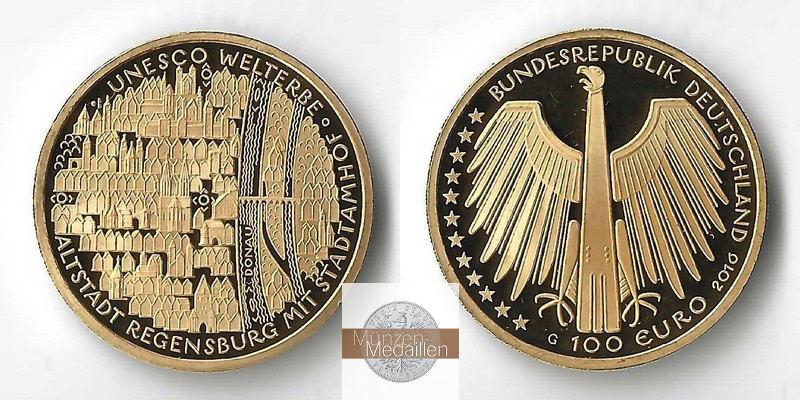 BRD  100 Euro MM-Frankfurt  Feingold: 15,55g UNESCO World Heritage Sites - Regensburg 2016 G 