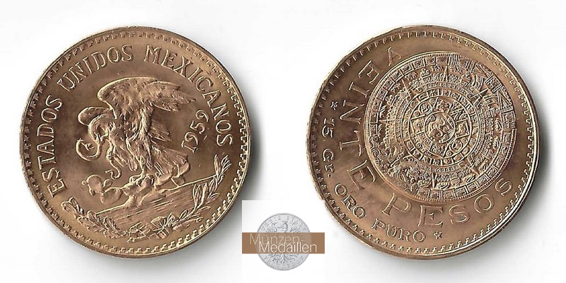 Mexiko MM-Frankfurt Feingold: 15g 20 Pesos 1959 ss
