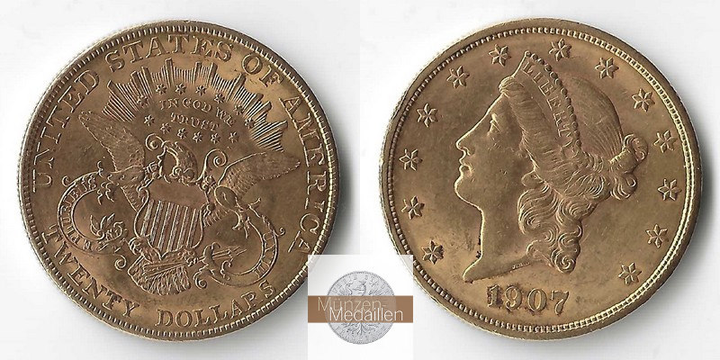 USA MM-Frankfurt Feingewicht: 30,09g Gold 20 Dollar 1907 Double Eagle