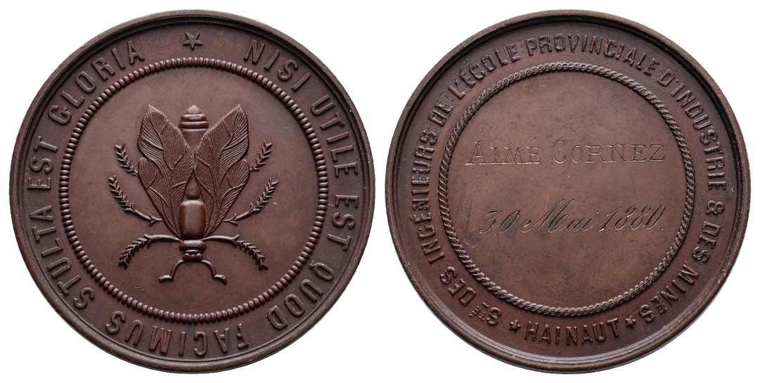  Linnartz Bergbau,Hainaut, Bronze Prämienmedaille 1880 der Akademie, 30,86 Gr., 46 mm, vz   