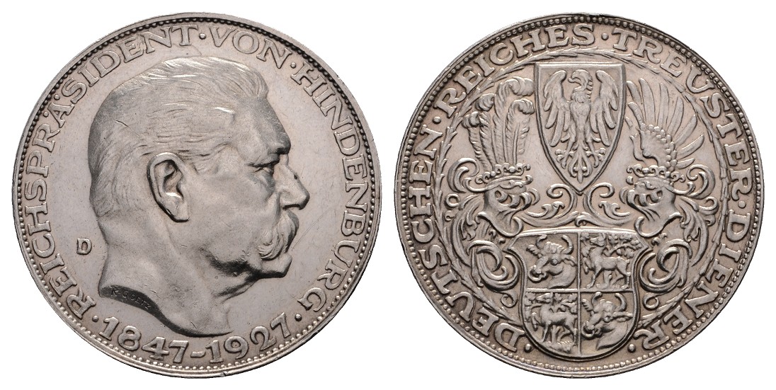 Linnartz Hindenburg Silbermedaille 1927 (K.Goetz) a.d. 80. Geburtstag 24,98 Gr., 36 mm, v-st   