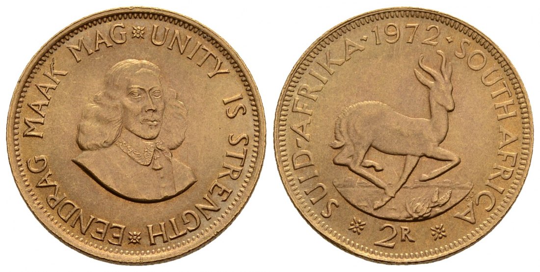 PEUS 4036 Südafrika 7,32 g Feingold 2 Rand GOLD 1972 Vorzüglich