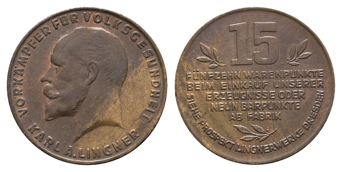  Deutschland Karl A. Lingner, 15 Warenpunkte; Bronze, 7,21 g, Ø 26 mm   