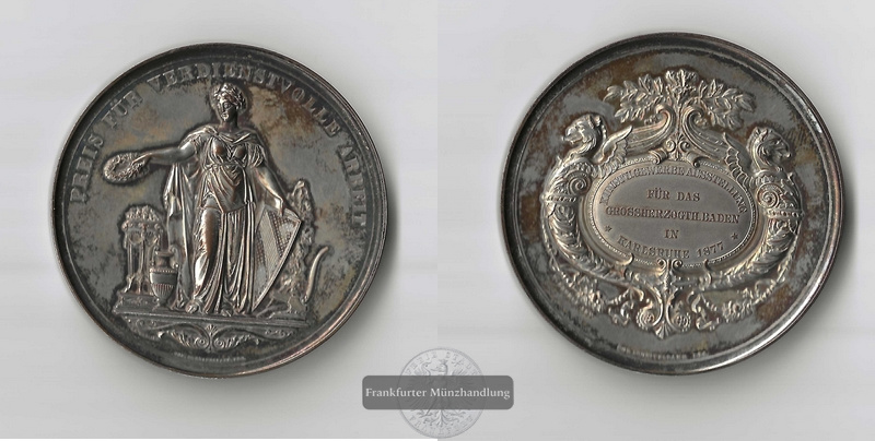  Medaille Großherzogtum - Baden /Karlsruhe 1877 FM-Frankfurt Vergoldete Bronzemedaille   
