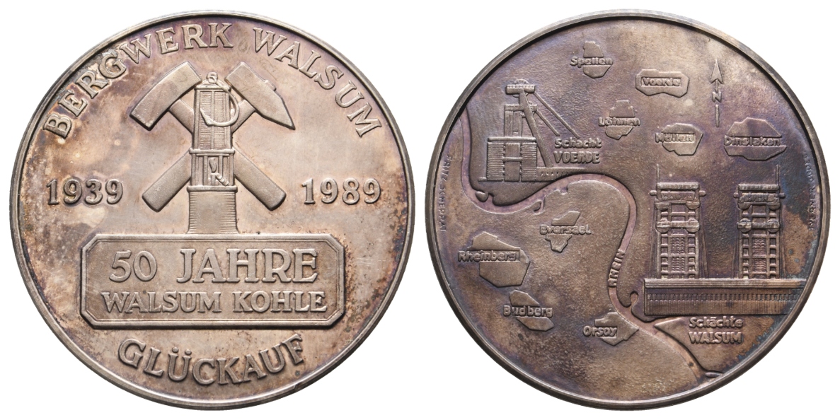  Walsum, Bergbau-Medaille 1989; 999 AG, 39,81 g, Ø 50,2 mm   