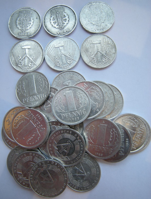  DDR 29 x 1 Pfennig, 1948-1989, keine doppelten   