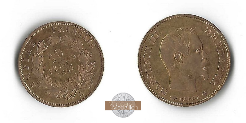 Frankreich MM-Frankfurt Feingold: 2,90g 10 Francs 1867 