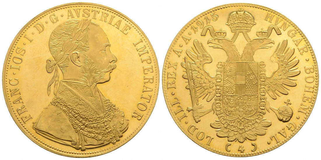 PEUS 4096 Österreich 13,76 g Feingold. Franz Joseph I. (1848 - 1916) 4 Dukaten (off.NP) GOLD 1915 Kl. Kratzer, Vorzüglich