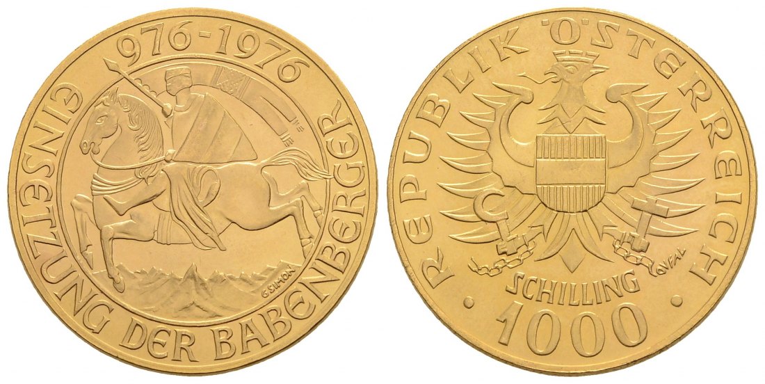 PEUS 4131 Österreich 12,15 g Feingold. Einsetzung der Babenberger 1000 Schilling GOLD 1976 Stempelglanz