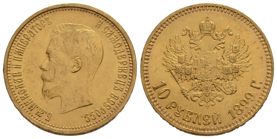 PEUS 4186 Russland 7,74 g Feingold. Zar Nikolaus II. (1894 - 1917) 10 Rubel GOLD 1899 АГ (AG) Kl. Kratzer, Sehr schön +