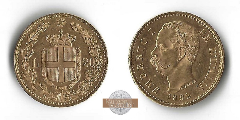 Italien MM-Frankfurt Feingold: 5,81g 20 Lire 1882 ss