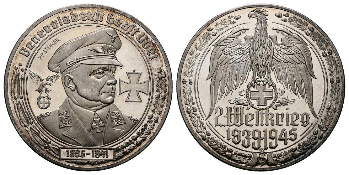  Linnartz 2. Weltkrieg Silbermedaille (Steiner) Generaloberst Ernst Udet, 34,9/fein, 50 mm, PP   