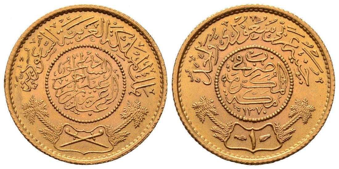 PEUS 4499 Saudi Arabien 7,32 g Feingold. Guinea GOLD AH 1370 = 1950 Vorzüglich
