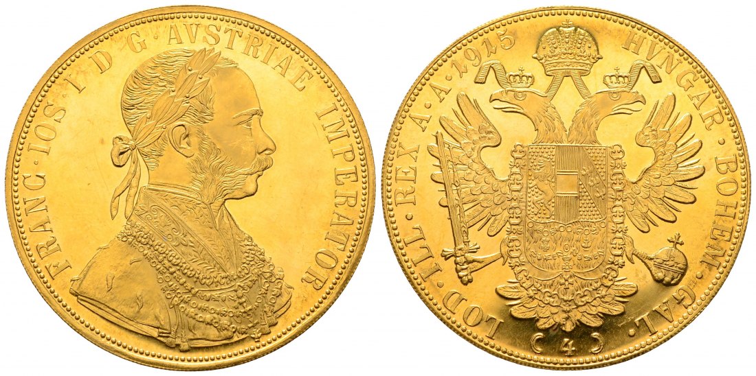 PEUS 4500 Österreich 13,76 g Feingold. Franz Joseph (1848-1916) 4 Dukaten (off.NP) GOLD 1915 Kl. Kratzer, fast Stempelglanz