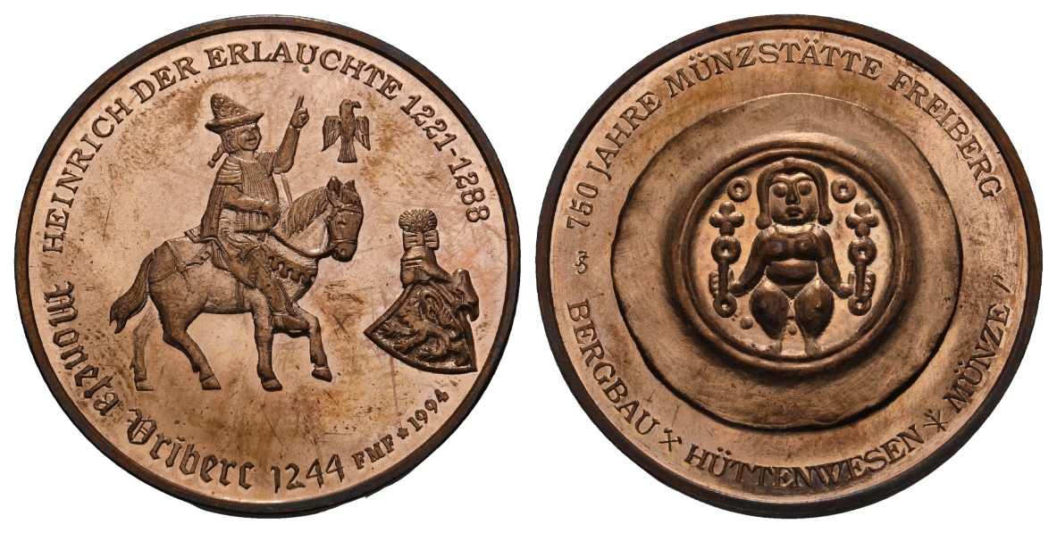  Freiberg, Bergbau-Medaille 1994; Kupfer, 26,95 g, Ø 40 mm   