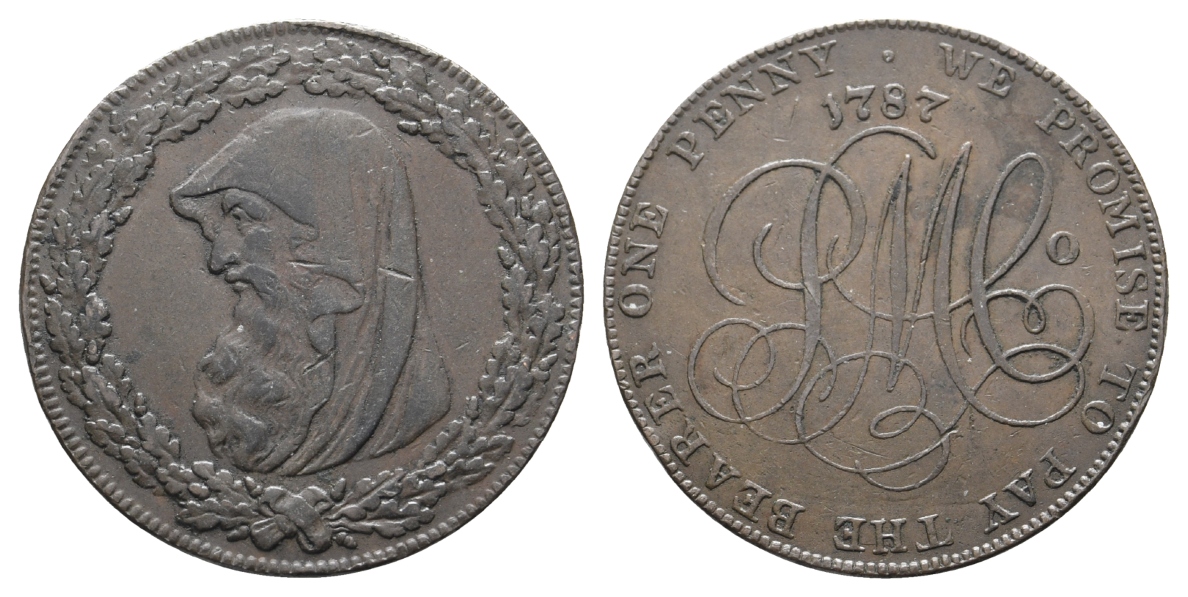  Großbritannien, Cu Token 1787; mit Randschrift, 27,65 g, Ø 33,5 mm   