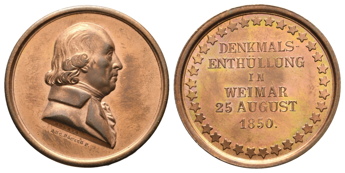  Weimar, Medaille 1850; moderne Nachbildung; Kupfer, 47,37 g, Ø 43 mm   