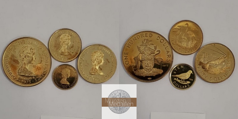 Bahamas MM-Frankfurt Feingewicht: 15,31g Gold 100, 50, 20, 10 Dollars 1973 