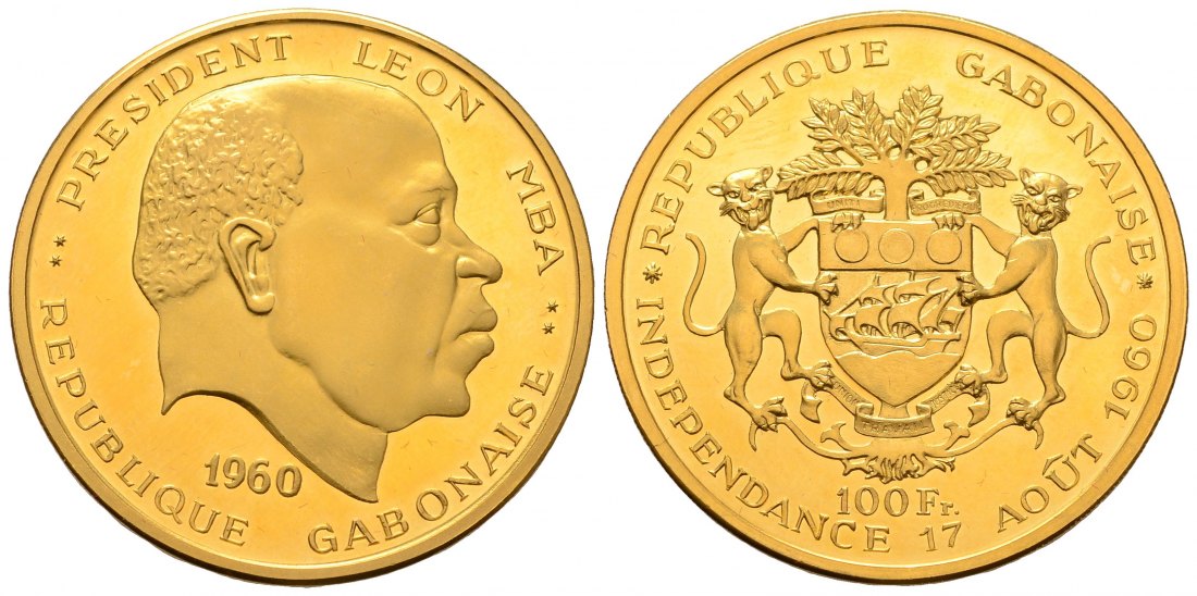 PEUS 4545  Gabun 28,8 g Feingold. Unabhängigkeit Nur 500 Exemplare 100 Francs GOLD 1960 Proof