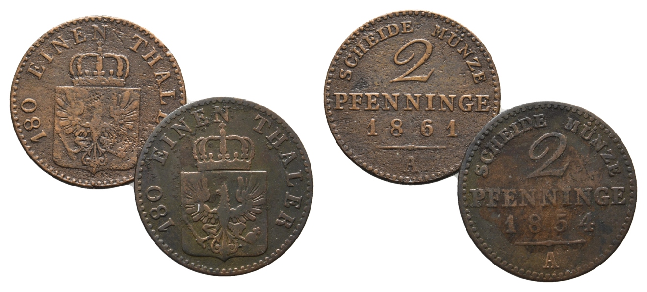  Altdeutschland; 2 Kleinmünzen 1861/1854   