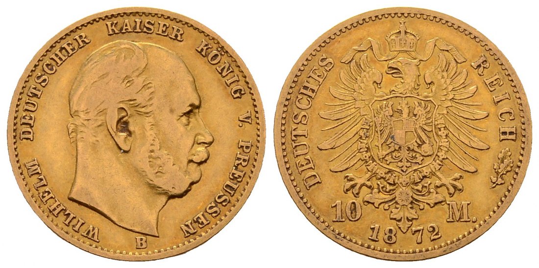 PEUS 4583 Kaiserreich - Preußen 3,58 g Feingold. Wilhelm I. (1861-1888) 10 Mark GOLD 1872 B Hannover Sehr schön