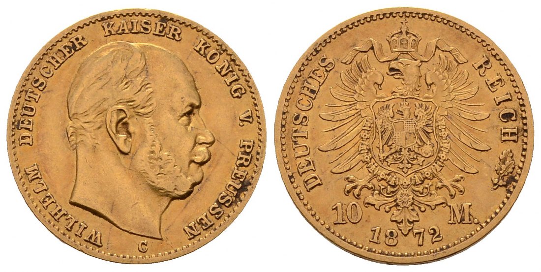 PEUS 4584 Preußen - Kaiserreich 3,58 g Feingold. Wilhelm I. (1861 - 1888) 10 Mark GOLD 1872 C Frankfurt Sehr schön