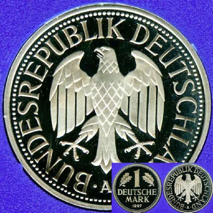  1997 A * 1 Deutsche Mark Polierte Platte PP, proof, top   