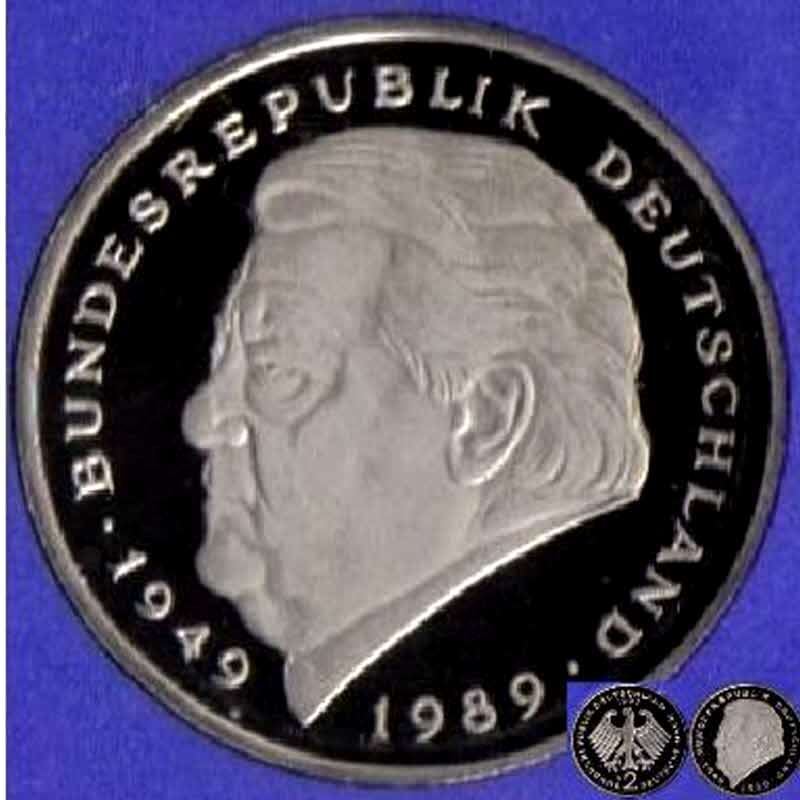  1999 F * 2 Deutsche Mark Franz Josef Strauß Polierte Platte PP, proof, top   