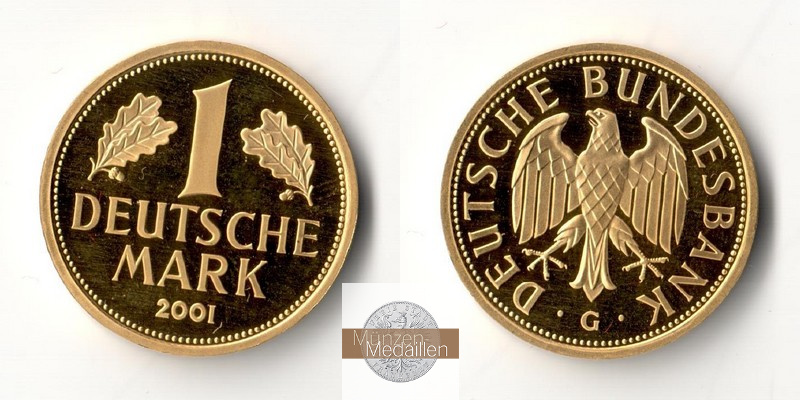BRD  1 Mark  2001 G MM-Frankfurt Feingold: 12g Goldene Abschiedsprägung der Deutschen Bundesbank 
