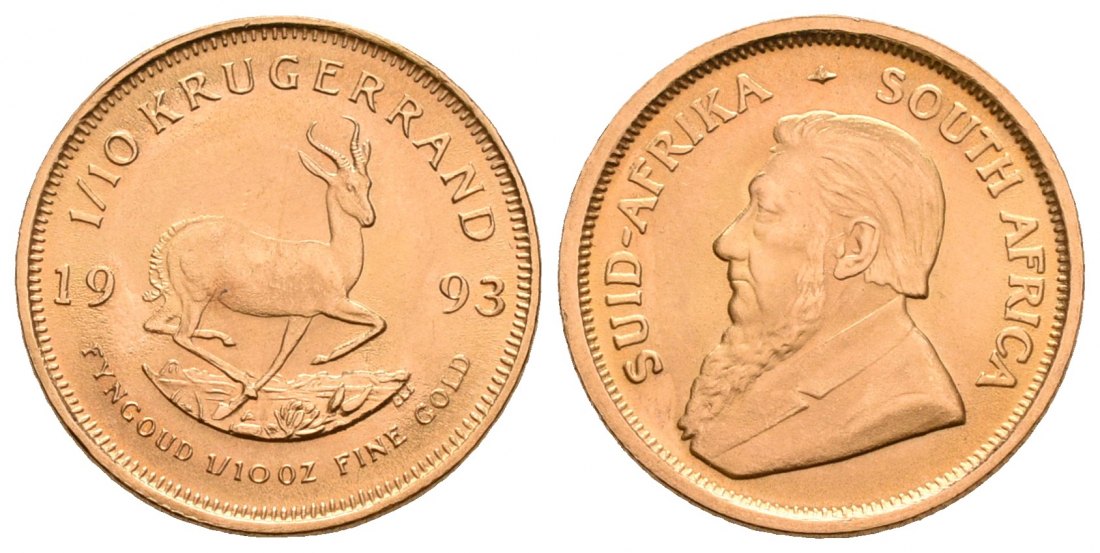 PEUS 4618 Süd-Afrika 3,11 g Feingold 1/10 Krügerrand GOLD 1/10 Unze 1993 Fast Stempelglanz