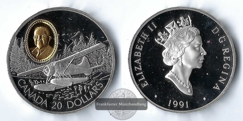  Kanada,  20 Dollar  1991   de Havilland - Beaver  FM-Frankfurt    Feinsilber: 28,77g   