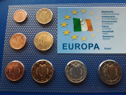  Irland - KMS 1 ct - 2 Euro aus 2016 acht Münzen unzirkuiert in Noppenfolie   