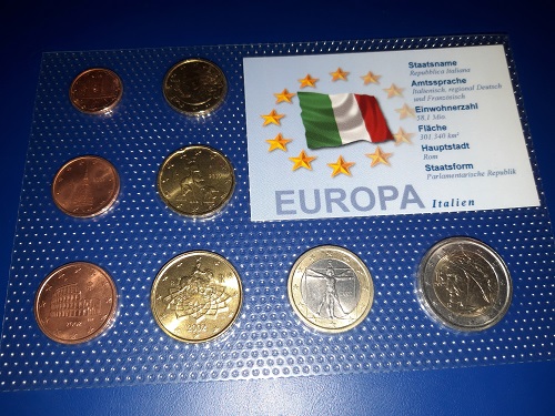  Italien - KMS 1 ct - 2 Euro aus 2002 acht Münzen unzirkuiert in Noppenfolie   